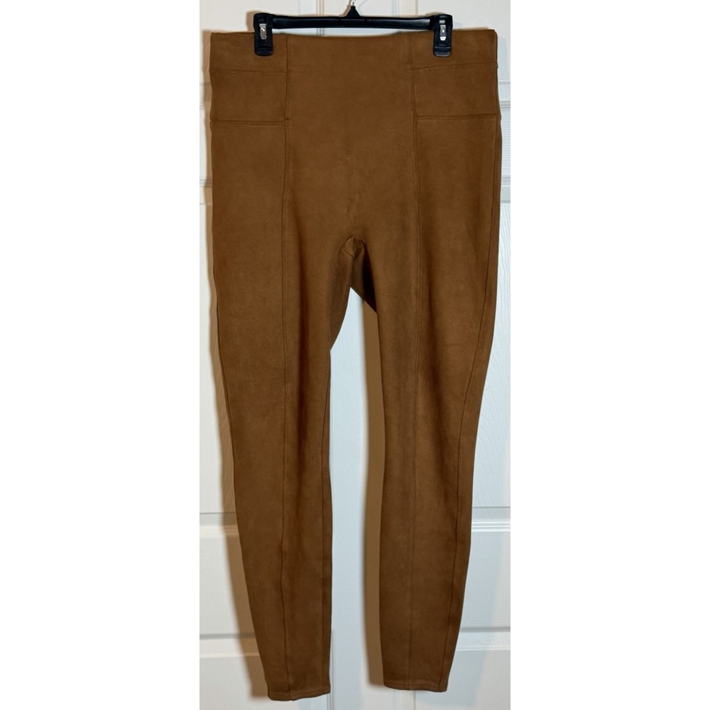 Spanx Plus Size 1XL Brown Faux Suede Shaping Leggings Pants Fall Core